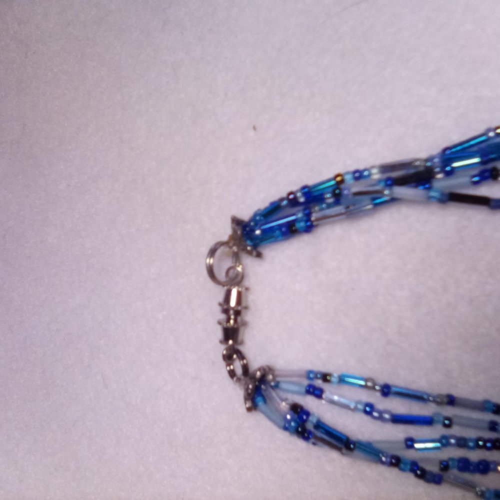 Hand Crafted 5 Strand multi blue beaded necklace - Picture 4 of 5